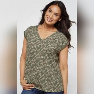 Papermoon Stitch Fix Large Short Sleeve Button Back Blouse Sage Green Floral